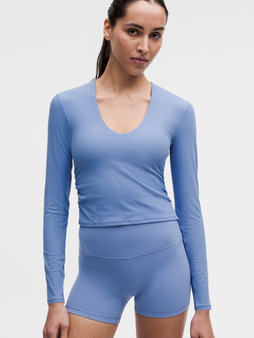 💙 NWT Lululemon All It Takes V-Neck Top B-D Cup Ribbed Nulu |  10 | PREP BLUE